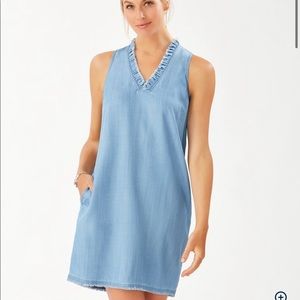 Tommy Bahama Chambray Ruffle Shift Dress